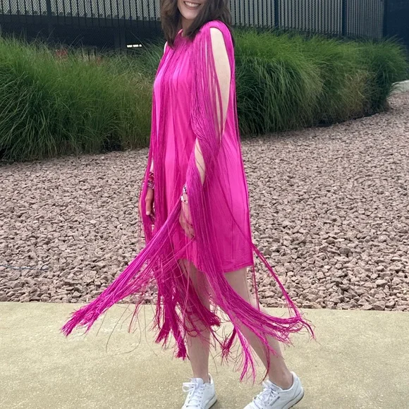 Anthropologie | Dresses | Fun Pink Tassel Midi Dress | Poshmark